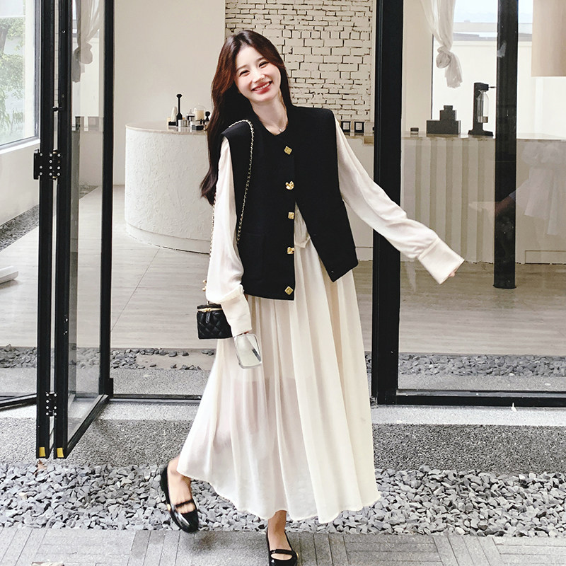 法式小香风马甲连衣裙女2025春季新款高级感超好看长裙,女装套装/套裙,2C069
