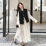 法式小香风马甲连衣裙女2025春季新款高级感超好看长裙，女装套装/套裙，2C069