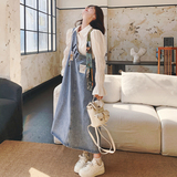 【】提花拼接牛仔背带裙+设计感衬衫套装2535-P185K258，女装套装/套裙，2C069