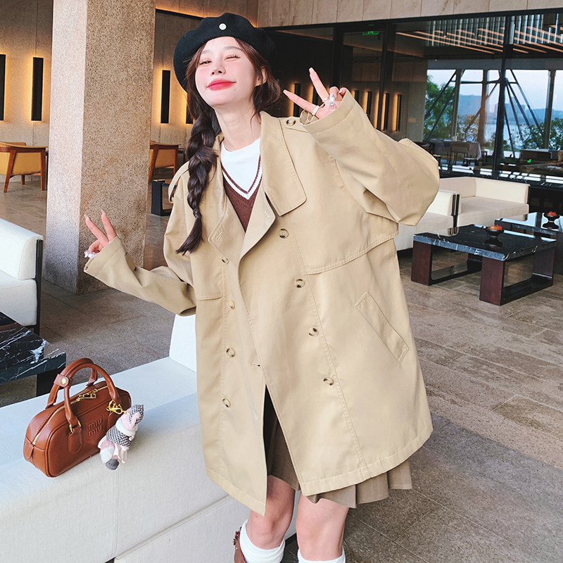 2026春新款港风复古双排扣卡其风衣外套88012-P145K198，女装风衣，2C069