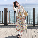 【】法式复古油画背带裙+镂空开衫套装7735-P155K228，女装套装/套裙，2C069