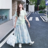 设计感不规则T恤套装裙女2025年夏季新款超好看碎花半身裙两件套，女装套装/套裙，2C069
