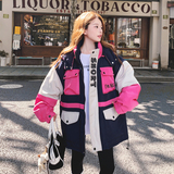 粉色撞色拼接工装羽绒服女2025冬季新款韩系设计感宽松白鸭绒外套，女装羽绒服，2C069