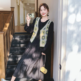 【】复古彩色格子钩花马甲+连衣裙套装2866-P155K218，女装套装/套裙，2C069