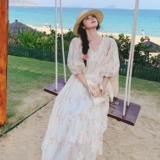 甜美碎花泡泡袖连衣裙女夏2025新款收腰显瘦气质长裙海边度假漂亮，女装连衣裙，2C069
