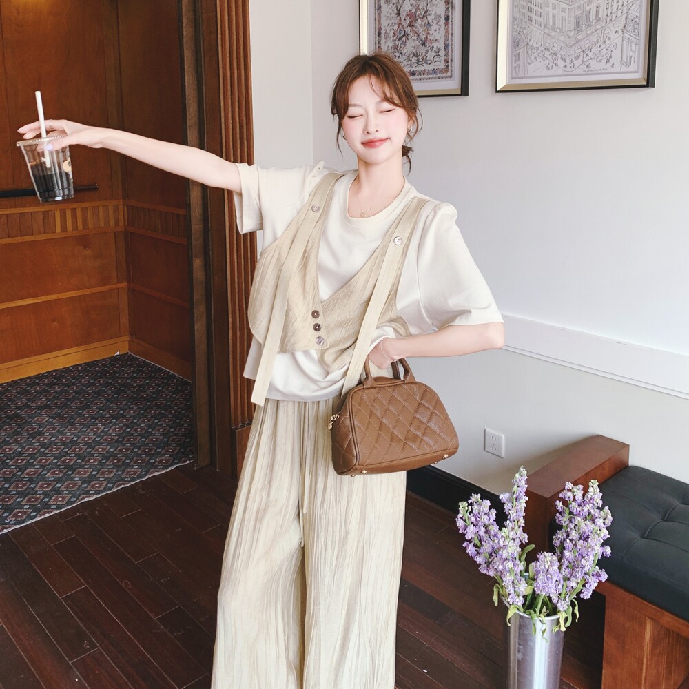 【】法式松弛感马甲拼接假两件+长裤套装7717-P165K228,女装套装/套裙,2C069