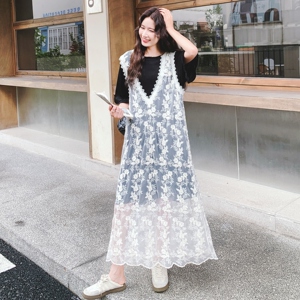 钩花蕾丝罩衫连衣裙叠穿套装女2025夏季新款超好看独特漂亮T恤裙图片