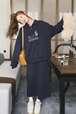 品质太空棉！复古印花Polo领卫衣+半身裙套装1072-P145K198，女装套装/套裙，2C069