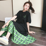 数据好2026夏季笑脸印花格纹拼接连衣裙L633-P115K168，女装连衣裙，2C069