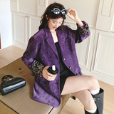 【】复古提花袖口拼接紫色灯芯绒西装外套2503-P145K208，女装西装，2C069