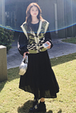 设计感针织提花马甲黑色连衣裙套装女2025春新款高级感长裙两件套，女装套装/套裙，2C069