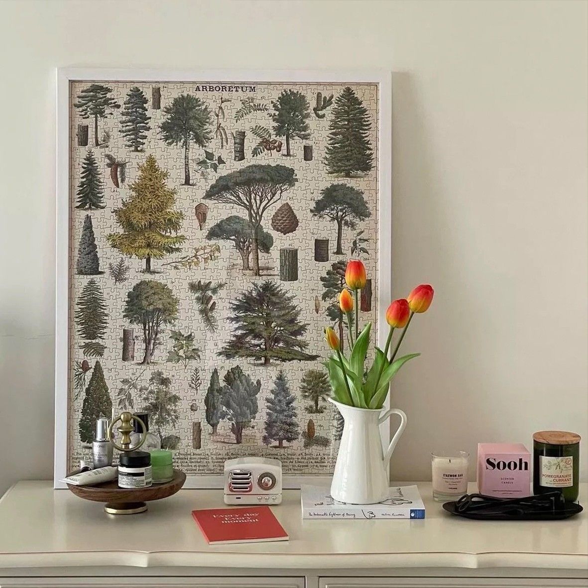 cavallini植物拼图木质1000片带框成人挂墙美式复古植物蝴蝶图鉴