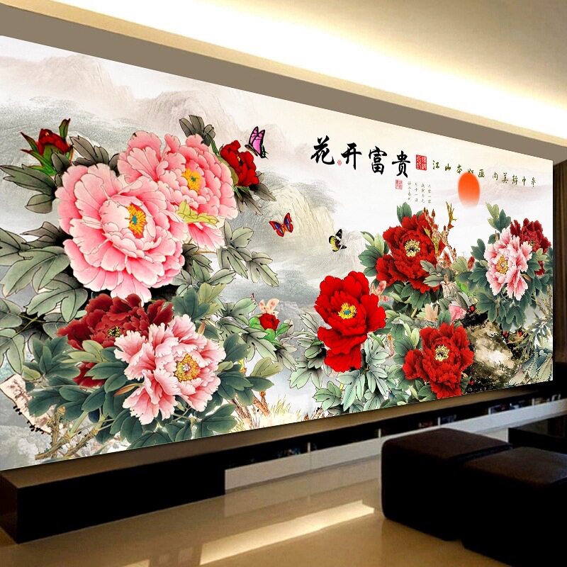 花开富贵十字绣2025新款客厅线绣大幅牡丹花江山如画手工自己