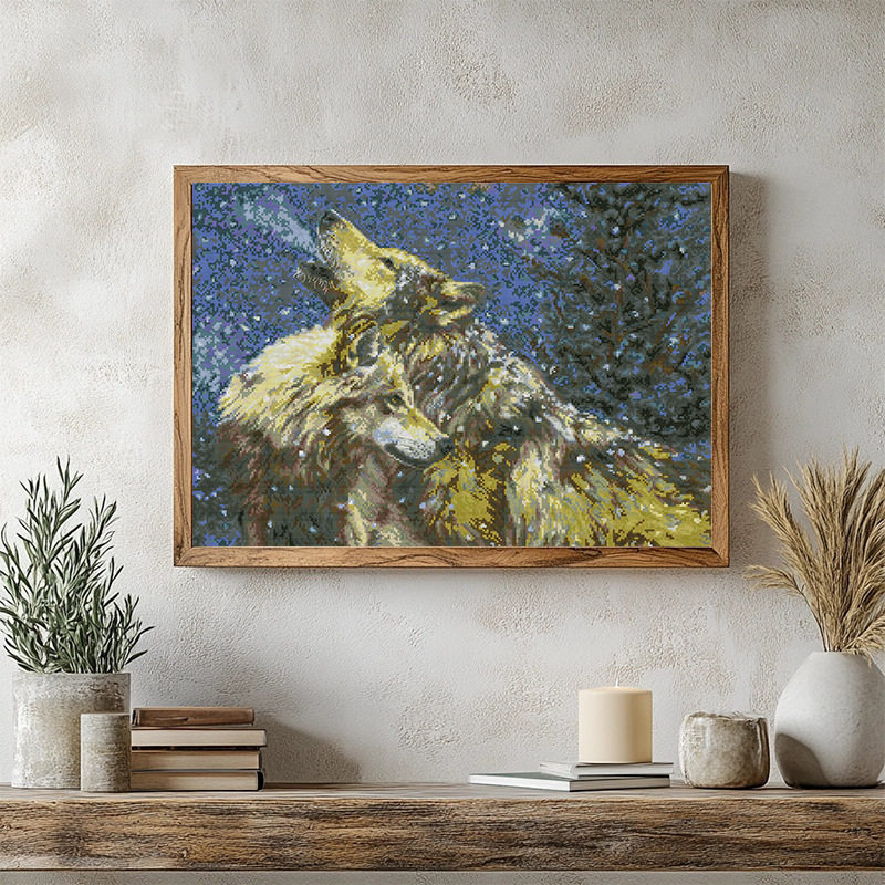 NKF2025年新款十字绣 雪中狼嚎 客厅装饰画DIY刺绣套件14CT