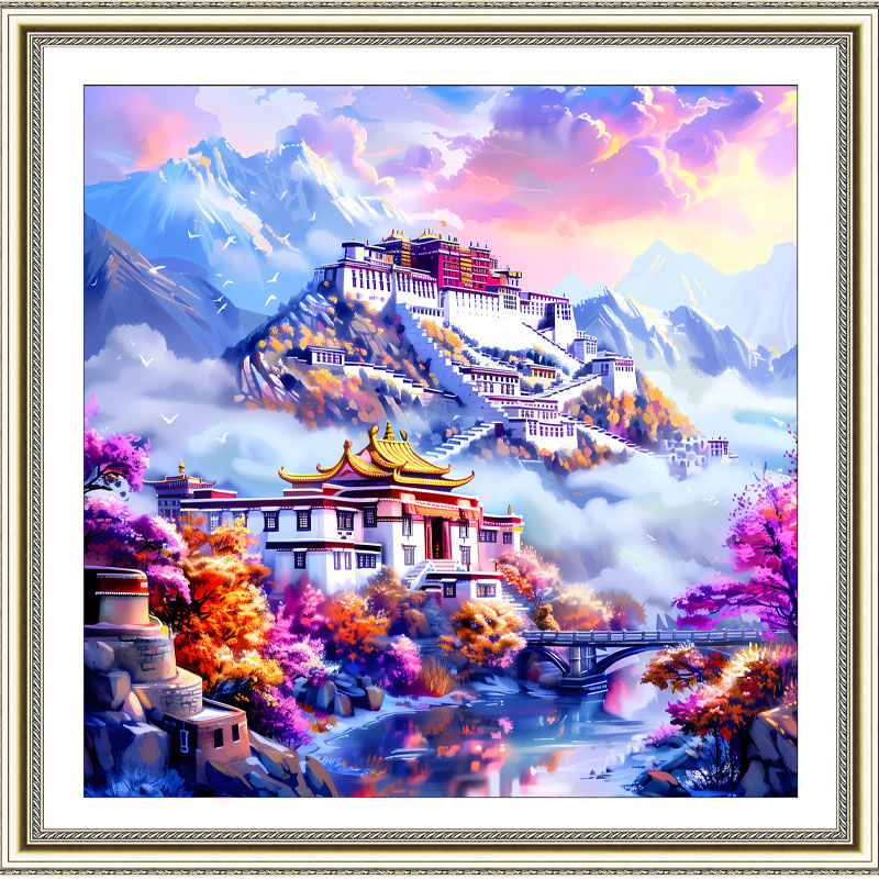 定制版权印花十字绣2024新款线绣布达拉宫风景画刺绣客厅欧式简单