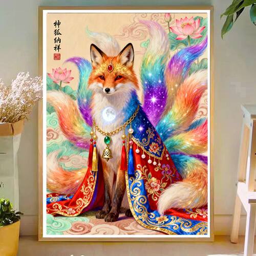 原创版权神狐纳祥九尾狐十字绣套件装饰画2026新款自己手工绣挂画