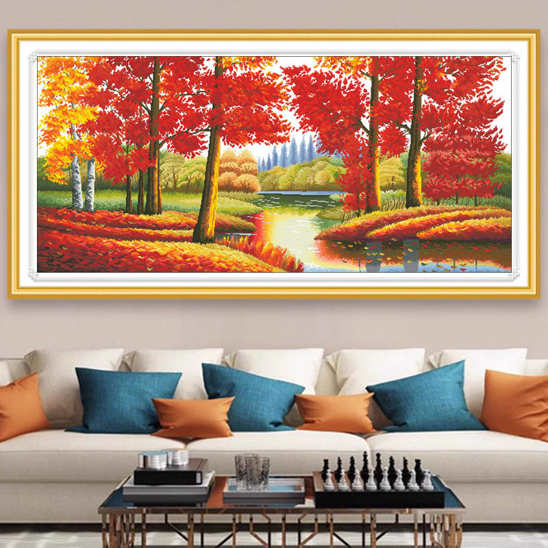 十字绣新品2026新款线绣客厅刺绣枫叶森林客厅卧室玄关手工绣,特色手工艺,刺绣,淘宝优惠券,粉丝福利购,淘宝优惠卷