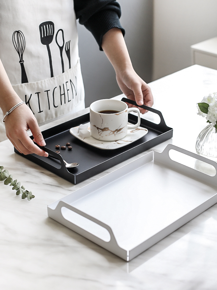 Metal stainless steel tray Nordic ins style rectangular household dining room tea cup pot Fruit dessert tray