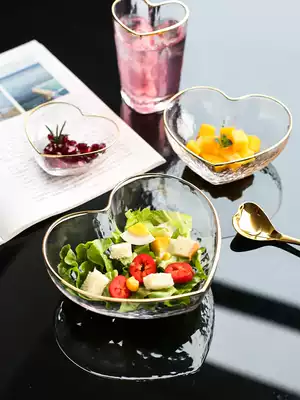 Nordic creative heart-shaped gold-edged glass salad bowl fruit bowl household glass Rice Bowl cereal breakfast bowl dessert bowl