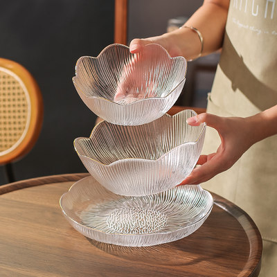 川岛屋金边透明玻璃碗家用沙拉碗