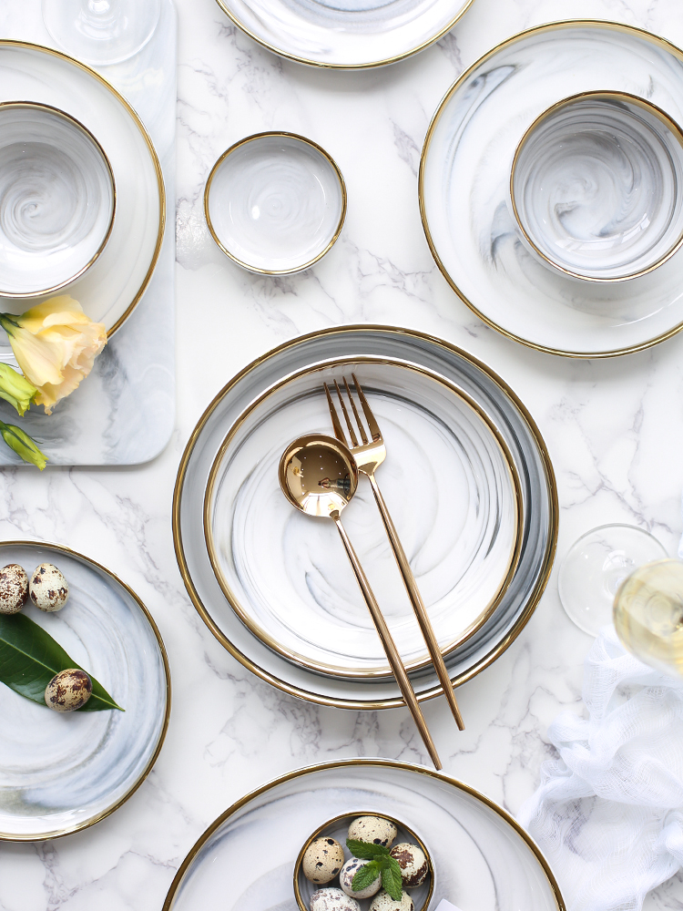 Kawashimaya Nordic Phnom Penh marble tableware bowl plate Rice bowl soup bowl Home ceramics creative personality ins wind