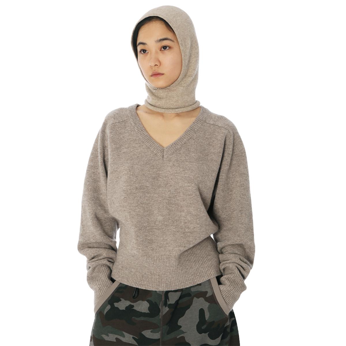 W&L｜100%绵羊毛亲肤不扎_低调亚麻棕_慵懒短款V领长袖毛衣