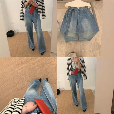 腰带设计感显瘦直筒牛仔裤