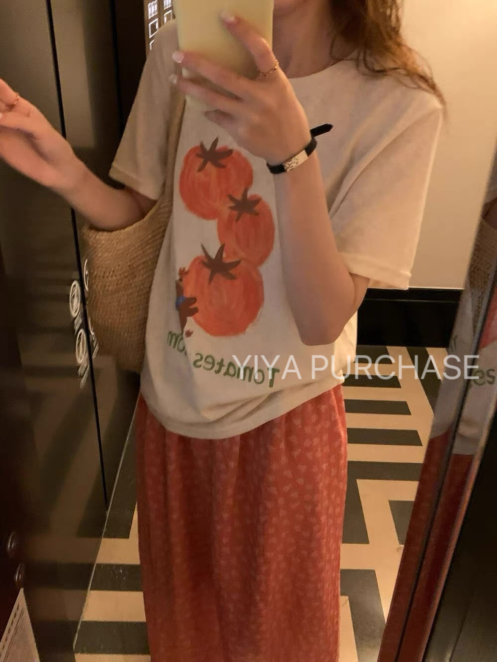 现货egg韩国东大门鸡蛋家 清新西红柿印花休闲宽松短袖T恤上衣女