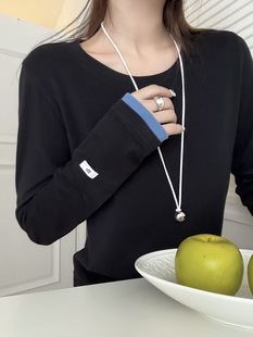 长袖 简约拼色设计圆领打底衫 T恤上衣 egg家韩国东大门 冬秋上新