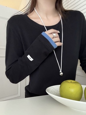 秋冬上新东大门拼色圆领长袖T恤