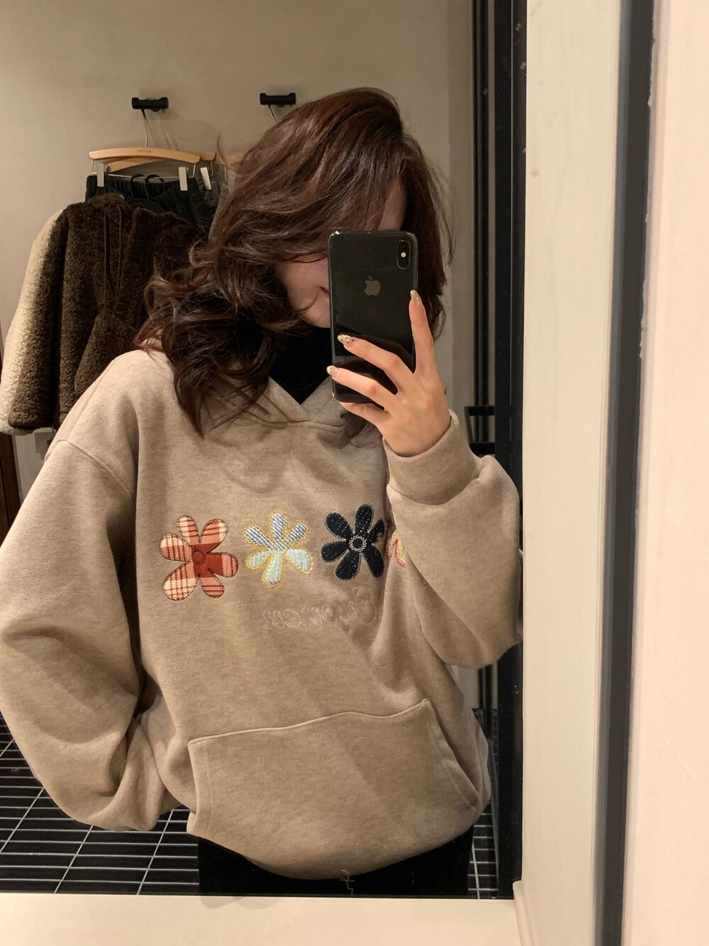 冬上新！ER-s家 韩国东大门  简约日常休闲花朵连帽加绒卫衣