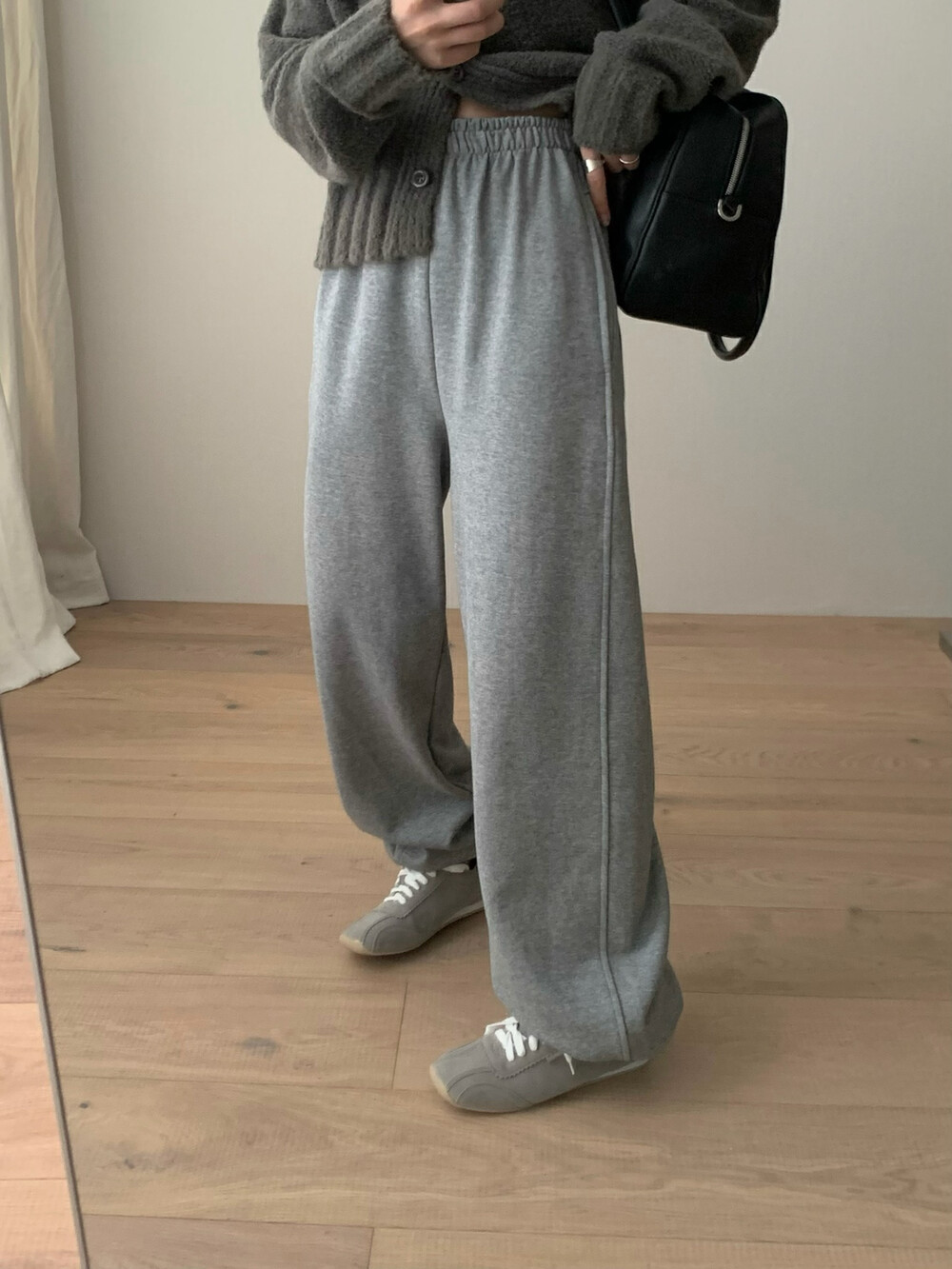 韩国纯色加绒百搭松紧腰休闲裤