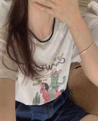 早春韩系卡通做旧印花短袖T恤