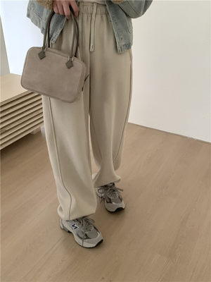 现货～GROVE家韩国东大门 松紧腰百搭加绒束脚裤纯色休闲裤