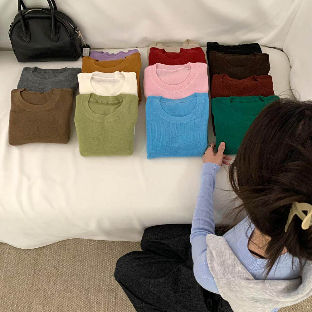 纯色百搭超大弹力圆领针织衫打底
