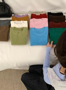 30%羊毛）egg家 韩国东大门纯色百搭超大弹力圆领针织衫打底F202