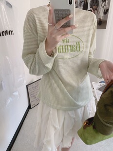 条纹宽松慵懒风长袖 早春 Bon韩国东大门 八奶家经典 T恤打底衫