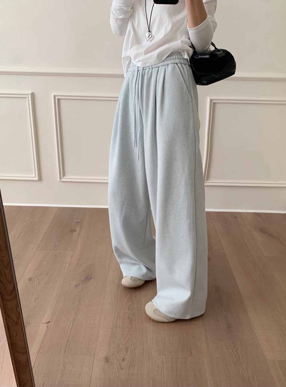 韩国2%绵羊毛糯米裤抽绳直筒