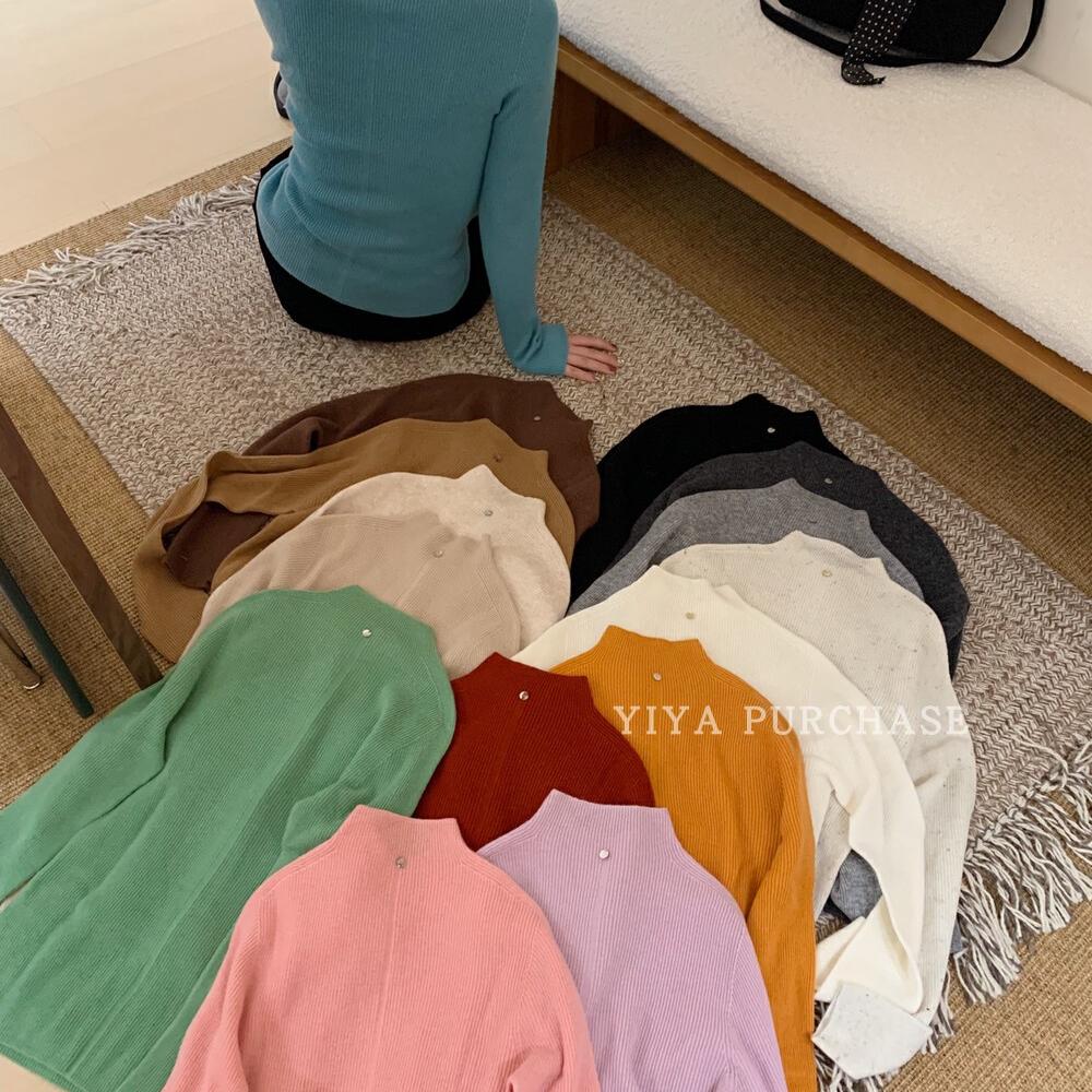 半高领针织衫打底上衣女