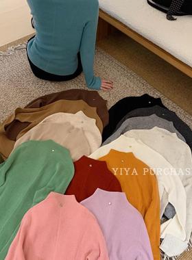 现货～100%羊毛）韩国无缝一体 贝壳扣半高领针织衫打底上衣F115