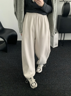 现货～BEAU韩国东大门可收口束脚直筒裤加绒松紧腰休闲裤卫裤A03