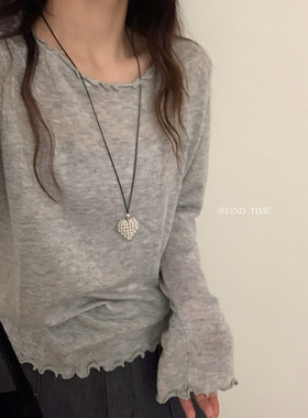 秋上新！@ind家韩国东大门 时尚休闲显瘦木耳边百搭打底针织衫E01