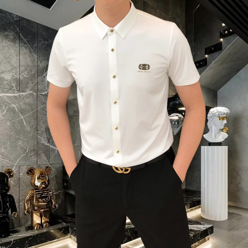 高端欧洲站冰丝男士商务休闲衬衣衬衫