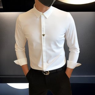 衬衫 高级感免烫2024春秋新款 潮流商务休闲男士 衬衣男长袖 抗皱修身
