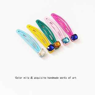 韩国彩色方糖水钻滴油发夹高级感前额碎发刘海BB夹发卡掰掰夹头饰