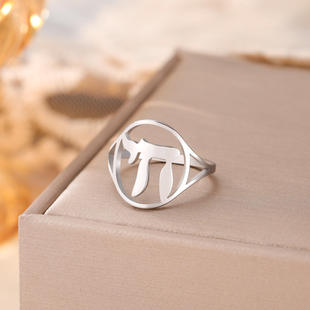 外贸热卖圆环镂空希伯来语符号钛钢戒指复古民族风百搭珠宝配饰
