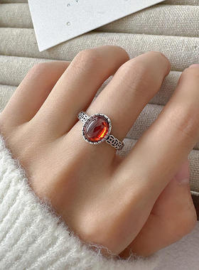 饰品复古石钱币蛋面宝石天然石戒