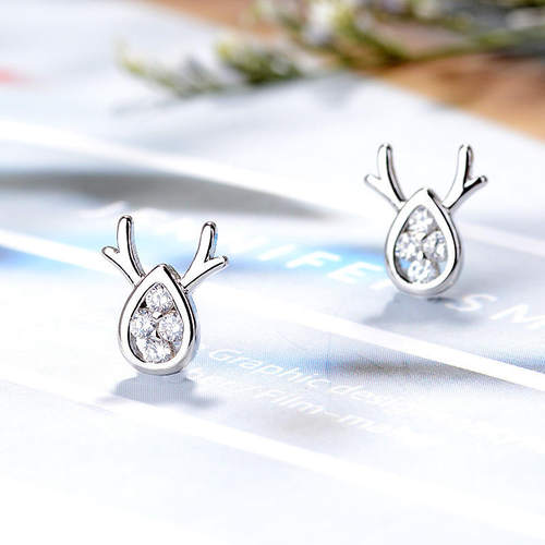 韩版韩式镶钻鹿角耳钉女简约小巧