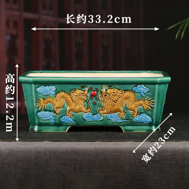 张治诚精品紫砂浮雕长方花盆批发彩绘彩绘龙盆桌面文竹多肉盆景yd