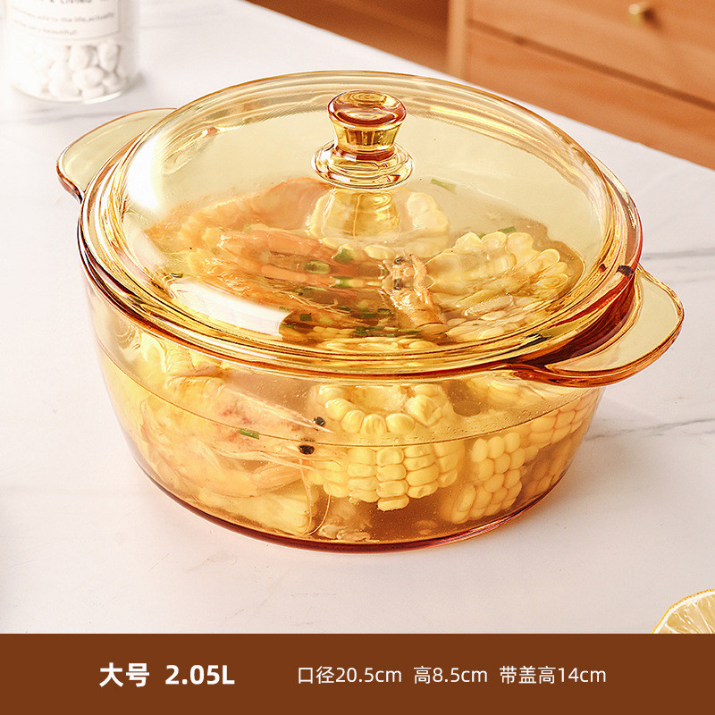 格娜斯泡面碗双耳玻璃碗带盖微波炉碗耐热玻璃大号汤碗沙拉碗